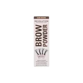Tužka na obočí Revolution Pudr na obočí se šablonou (Brow Powder Stamp & Stencil Kit) 0,65 g Odstín Dark Brown woman