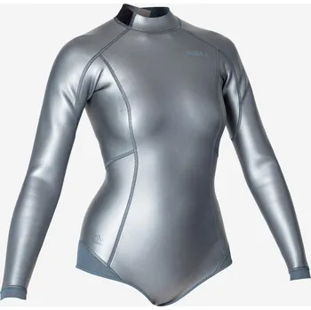 Pánské tričko SUBEA Dámský top s dlouhým rukávem FRD 500 na freediving neopren 1,5 mm glid skin šedý S MODRÁ|ŠEDÁ
