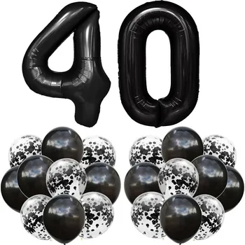 Balónek Sada ČERNÉ BALÓNKY k 40. NAROZENINÁM 100cm konfety
