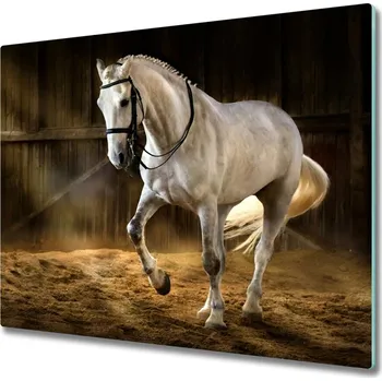 Kuchyňské prkénko Skleněná krájecí deska Bílý kůň ve stáji 60x52 cm