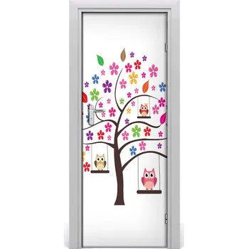 Fototapeta Samolepící fototapeta na dveře Sovy na houpačce 75x205 cm
