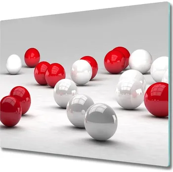 Kuchyňské prkénko Skleněná krájecí deska Červené a bílé koule 60x52 cm