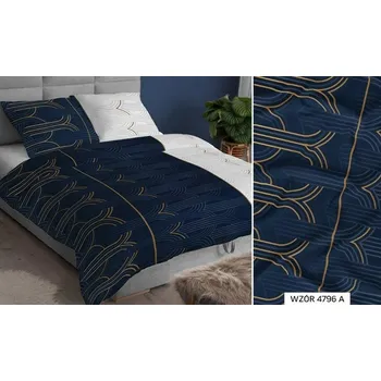 Povlečení Povlečení saténové 140x200 modrá bílá geometrie se zapínáním na zip KARO