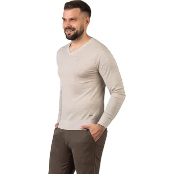 Pánský svetr FERATT Merino svetr FRANCK V béžový Velikost: XL
