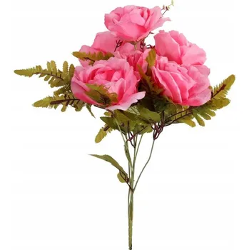 umělá květina Umělé růže v kytici, 6 Kusů, světle růžové, 48 cm, s kapradím do květináče