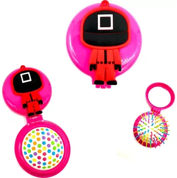 kartáč na vlasy Squid Game, Hra na oliheň-čtverec, zrcátko a hřeben-kartáč-fialový