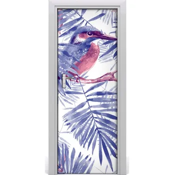 Fototapeta Samolepící fototapeta na dveře listí palmy a pták 85x205 cm