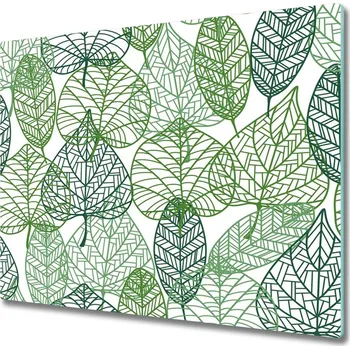 Kuchyňské prkénko Skleněná krájecí deska Zelený listový vzor 60x52 cm