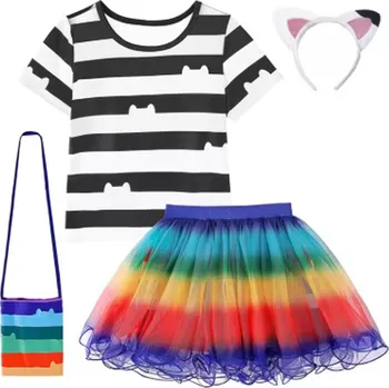 Karnevalový kostým Gabby's Dollhouse Dívčí duhový set Gabby’s Dollhouse - tričko, sukně, kabelka a čelenka Varianta: černobílý set s kabelkou a čelenkou (01), Velikost: 120 (4-5 let)
