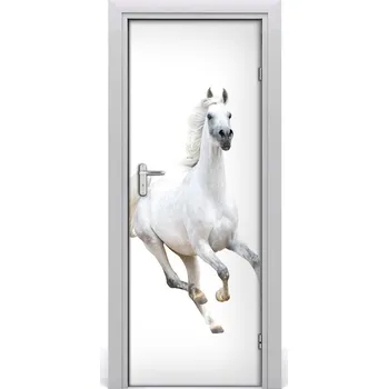 Fototapeta Samolepící fototapeta na dveře Bílý kůň ve cvalu 85x205 cm
