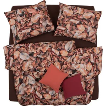 Povlečení SCANquilt povlečení ART JERSEY leaves rezavá 140 x 200/70 x 90 cm