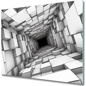 Kuchyňské prkénko Skleněná krájecí deska Tunel s kostkami 60x52 cm