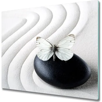 Kuchyňské prkénko Skleněná krájecí deska Zen kámen a motýl 60x52 cm