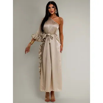Dámské šaty Béžové saténové šaty DORRY přes jedno rameno Velikost: ONESIZE