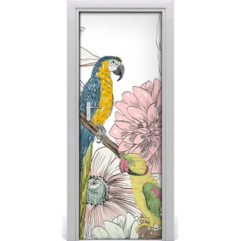 Fototapeta Samolepící fototapeta na dveře Papoušci a květiny 85x205 cm