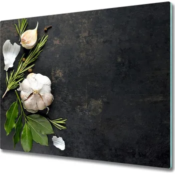 Kuchyňské prkénko Skleněná krájecí deska česnek 60x52 cm