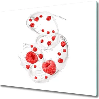 Kuchyňské prkénko Skleněná krájecí deska Maliny s mlékem 60x52 cm