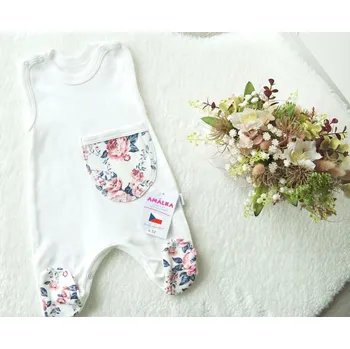 Dupačky AMÁLKA Bavlněné smetanové dupačky, kapsa květy Velikost: 52