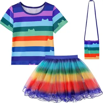 Karnevalový kostým Gabby's Dollhouse Dívčí duhový set Gabby’s Dollhouse - tričko, sukně, kabelka a čelenka Varianta: duhový set s kabelkou (04), Velikost: 120 (4-5 let)