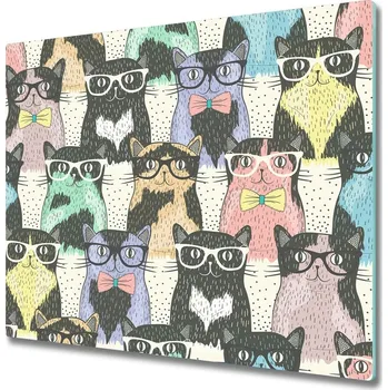 Kuchyňské prkénko Skleněná krájecí deska Kočky s brýlemi 60x52 cm