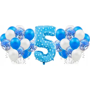 Balónek Modrá sada na 5. narozeniny, výročí, svatbu - BALÓNKY modré, bílé, konfety
