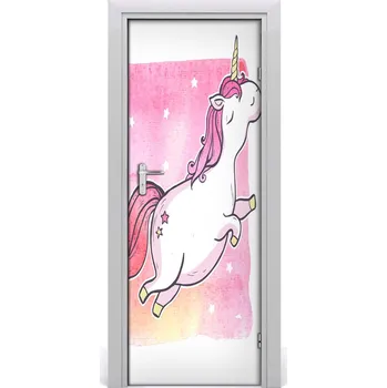 Fototapeta Samolepící fototapeta na dveře Růžový jednorožec 95x205 cm