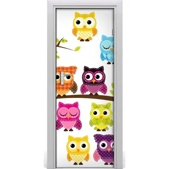 Fototapeta Samolepící fototapeta na dveře Barevné sovy 95x205 cm
