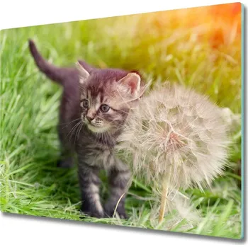 Kuchyňské prkénko Skleněná krájecí deska Koťátko s foukačkou 60x52 cm