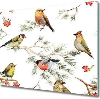 Kuchyňské prkénko Skleněná krájecí deska Lesní rostliny ptáků 60x52 cm