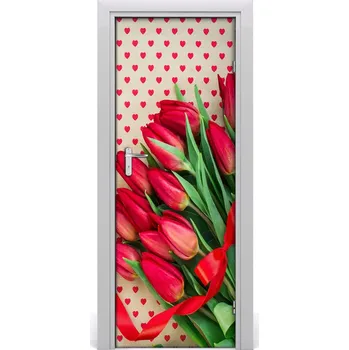 Fototapeta Samolepící fototapeta na dveře Červené tulipány 85x205 cm