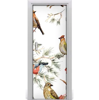 Fototapeta Samolepící fototapeta na dveře Ptáci a jehličňany 85x205 cm