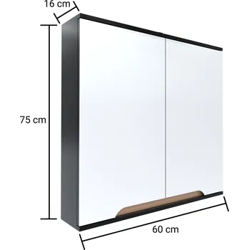 Šatní skříň Skříňka se zrcadlem černá 60 x 16 x 75 cm černá/dub slunečný, polomat Omeble