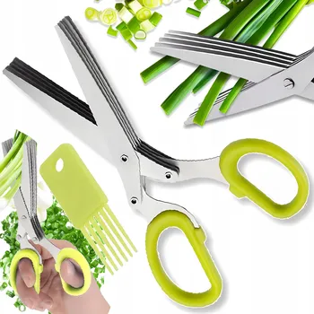 Kuchyňské nůžky KUCHYŇSKÉ NŮŽKY NA BYLINKY S 5 ČEPELEMI - MULTIFUNKČNÍ NŮŽKY NA STŘÍHÁNÍ
