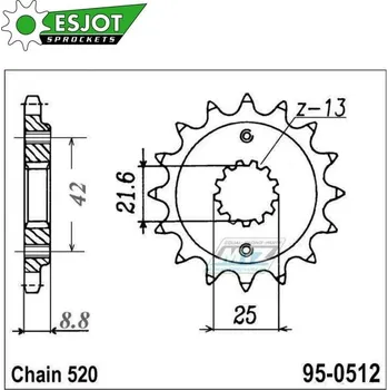 Řetězová sada pro motocykl Kolečko řetězové (pastorek) 0512-15zubů ESJOT 50-32002-15 - Kawasaki BJ Estrella 250 + GPZ400 + ZX400 + EN500 Vulcan + EN500 Vulcan 500 Ltd + GPZ500S + KLE500 + ZR550 Zephyr + ER500 + Suzuki RG400EW KAWASAKI KLE 500 1991-2007