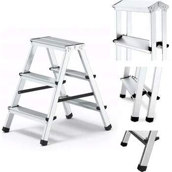 Žebřík DRABINA DRABINKA DOMOWA 2x3 DWUSTRONNA POZINKOVANÝ 3-STUPŇOVÝ LEHKÝ