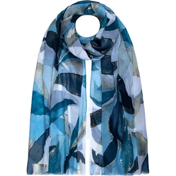 Šála Dámský šál se zlatým potiskem, modrý, 768-6,XC2511-11