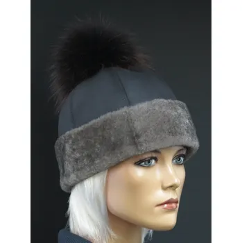 Čepice Splus Dámská kožešinová čepice s bambulí z mývalovce - 4715 šedý napalan Velikost: 58 cm