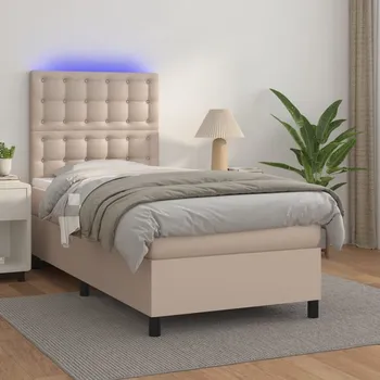 Postel vidaXL Box spring postel s matrací a LED 90x190 cm umělá kůže [3135916] Barva: cappuccino