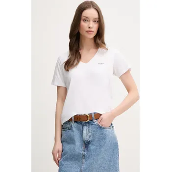 Pánské tričko Bavlněné tričko Pepe Jeans MACY V-NECK bílá barva, PL506051 00X, vel. M
