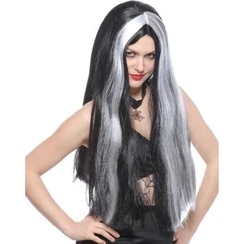 Karnevalová paruka Černá paruka s bílými pramínky