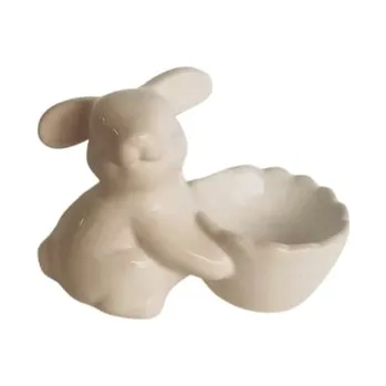 Velikonoční dekorace Keramický zajíc se skořápkou 9,5 cm bílý