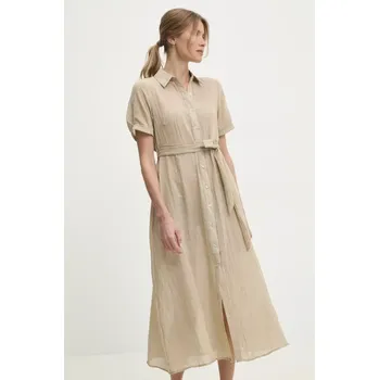 Dámské šaty Lněné šaty Answear.LAB béžová barva, maxi E24.23.FLK 80X, vel. L