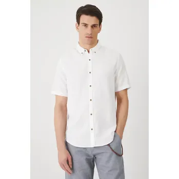 Pánská košile Lněná košile Medicine bílá barva, regular, s límečkem button-down RS25.KKM070 00X, vel. M