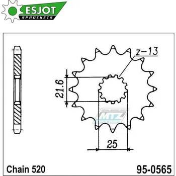 Řetězová sada pro motocykl Kolečko řetězové (pastorek) 0565-13zubů ESJOT 50-32006-13S - Yamaha YZ250+YZF450+YZF400+YZF426 + WRF400+WRF426+WRF450 + TDR250+TRZ250+TT500+XT500 + MT03-YZF-R3+YZF-R25 + YFZ450+YFM660R Raptor + Kawasa 95-0565-13-ES