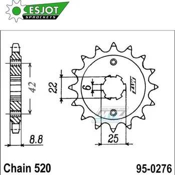 Řetězová sada pro motocykl Kolečko řetězové (pastorek) 0276-16zubů ESJOT 50-32003-16 - Honda CB250N+CB400N + CM250T Custom + CM400T + CM400T Chopper 95-0276-16-ES