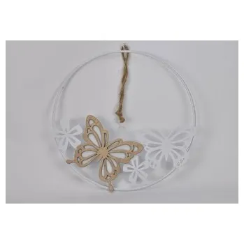 Kulatá kovová dekorace s motýlem 25 cm