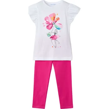 MAYORAL dívčí set tričko KR a legíny bílá, růžová vel. 116 cm