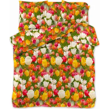 Povlečení 3D bavlněné saténové Povlečení 220/200 3 Č. Tulipány