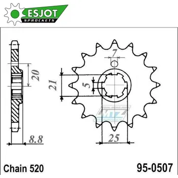 Řetězová sada pro motocykl Kolečko řetězové (pastorek) 0507-15zubů ESJOT 50-32045-15 - Kawasaki KX250+KX420+KX500 + Kawasaki KDX250+KDX400+KDX450+KE250 + KLT200+KXT250 Tecate + Husqvarna CR250+CR360 + WR250+WR360 + Cagiva WMX25 95-0507-15-ES