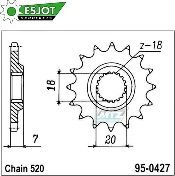 Řetězová sada pro motocykl Kolečko řetězové (pastorek) 0427-13zubů ESJOT 50-32062-13S - Suzuki RM125+RMZ250 + RM100+PE175+RS175 SUZUKI RM-Z 250 2004-2019